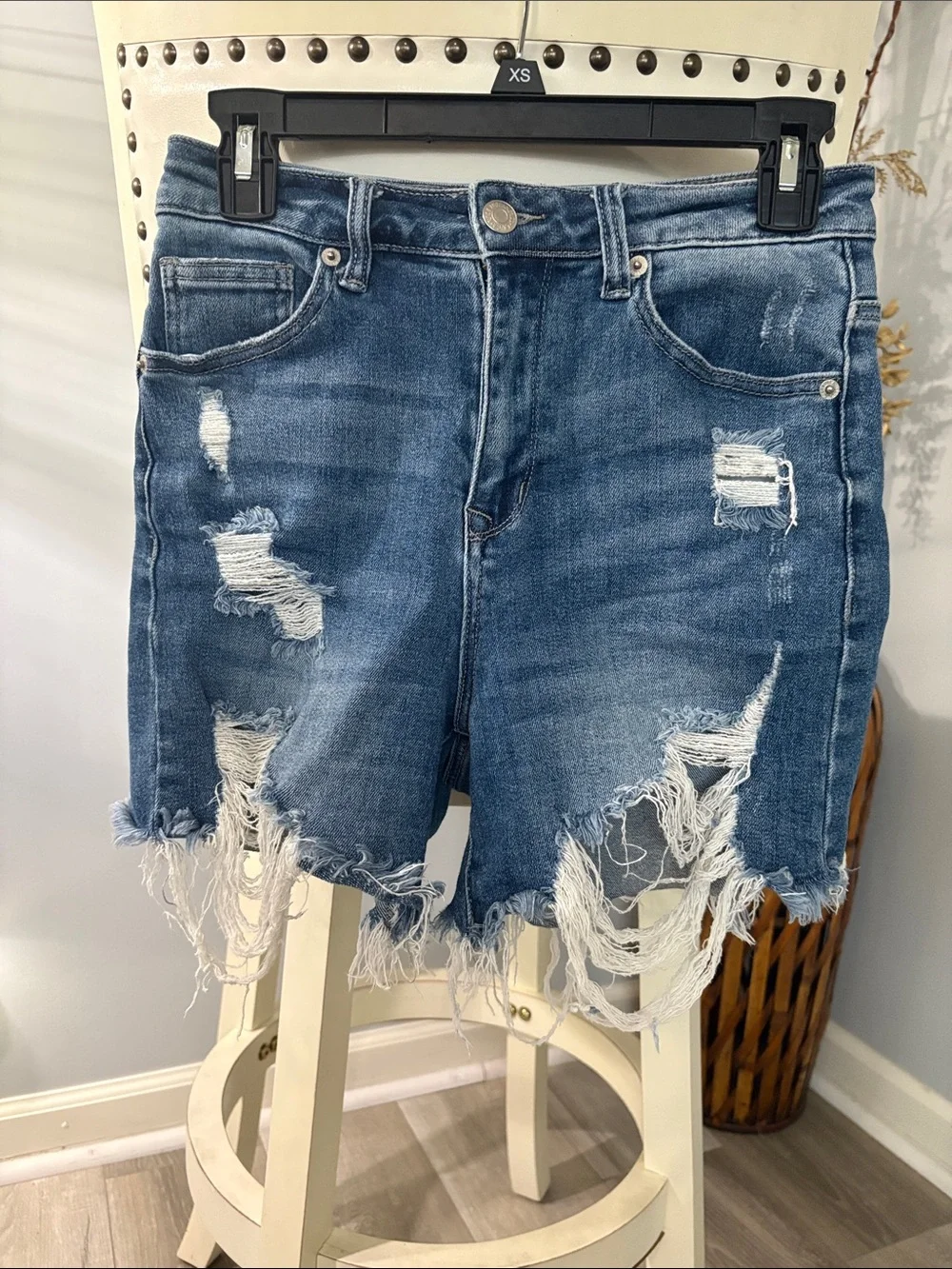 Risen Woman’s Frayed Edge Distressed Denim Jean Shorts - Blue
